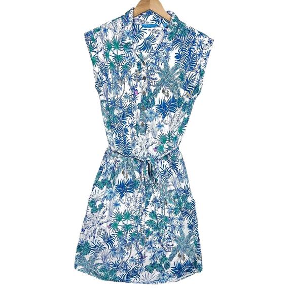 Tori Richard Honolulu Shirt Dress Womens Small Blue Green Tropical Modal Belted - Picture 1 of 10